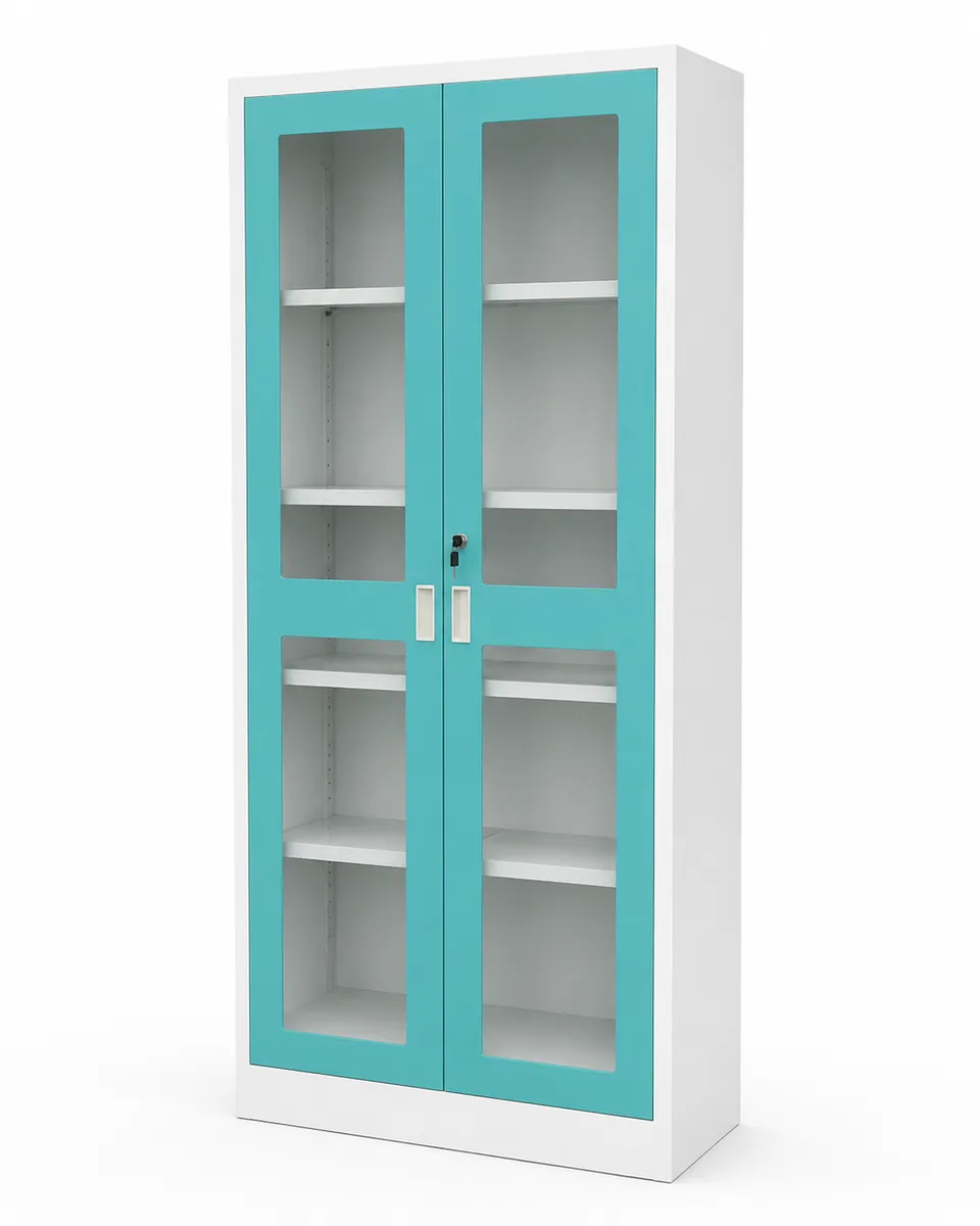 Glass Door Library Almirah · Teal Frame